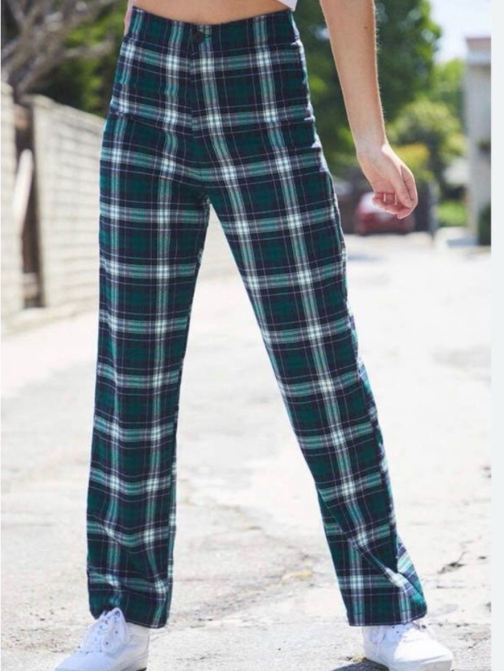 John Galt Brandy Melville Kim Pants - Green Blue Plaid